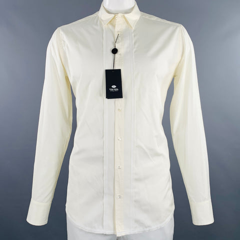 Chemise à manches longues TOM REBL taille L en mélange de coton beige et boutonnée