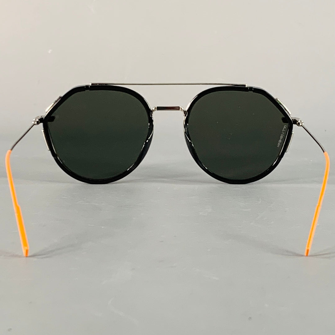 DIOR HOMME Black Orange Metal Round Mirrored Aviator Sunglasses