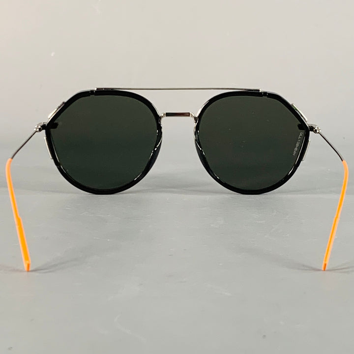 DIOR HOMME Black Orange Metal Round Mirrored Aviator Sunglasses