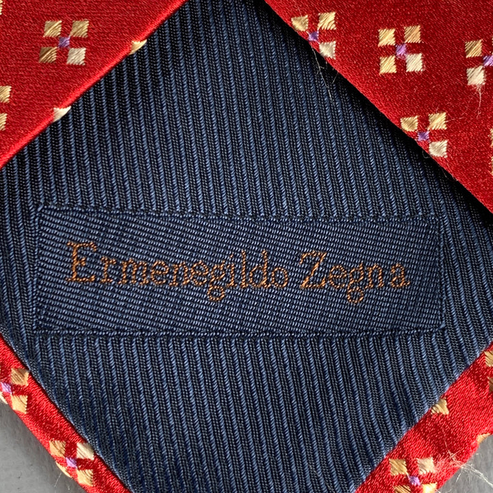 ERMENEGILDO ZEGNA Red Yellow Squares Silk Tie