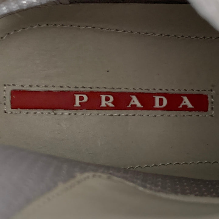 PRADA Size 11 America's Cup Red Silver  Mesh High Top Sneakers