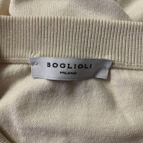 BOGLIOLI Size S Cream Solid Cotton Blend Ribbed Collar T-shirt