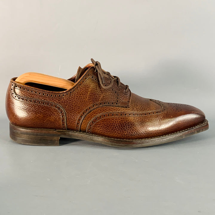 GEORGE CLEVERLEY Size 12 Brown Perforated Pebble Grain Leather Derby Lace-Up Shoes
