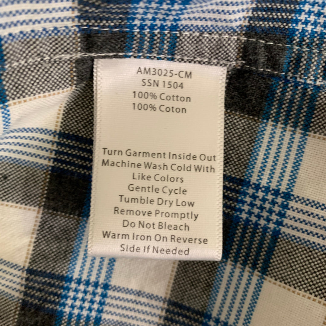 ATM Size L Gray Blue Plaid Cotton Elbow Patches Long Sleeve Shirt