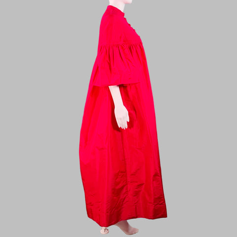 Manteau d'Opéra Vintage en Taffetas de Soie Rouge, Taille XS, Manches Cloches, Longueur Ras du Sol