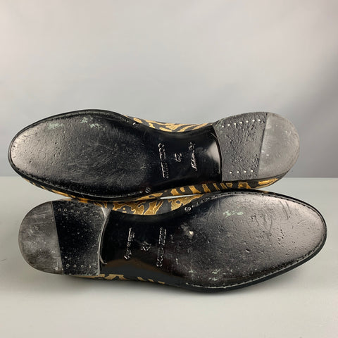 JIMMY CHOO Size 9 Black Gold Animal Print Jacquard Slip On Loafers