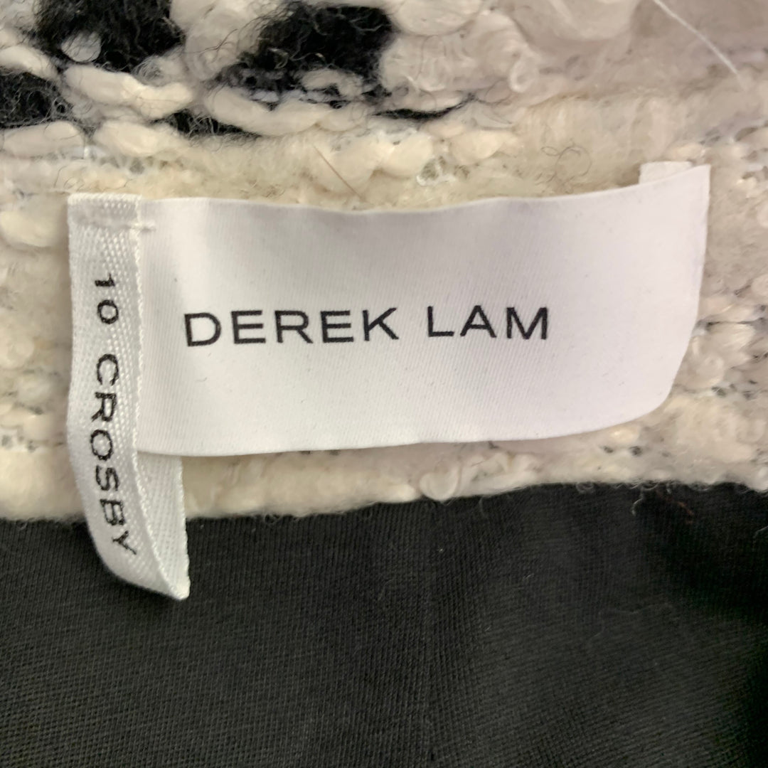 DEREK LAM Size 6 White Black Acrylic Blend Knit Contrast Trim Coat