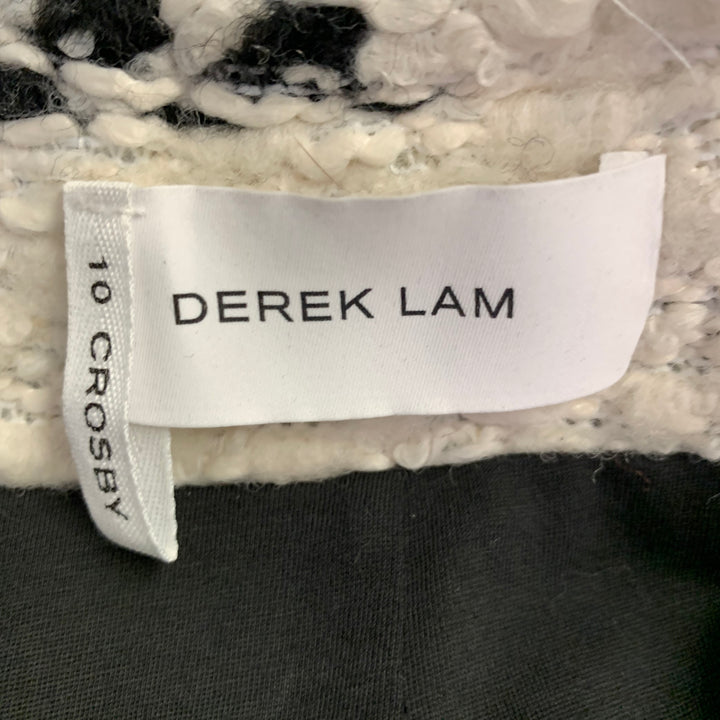 DEREK LAM Size 6 White Black Acrylic Blend Knit Contrast Trim Coat