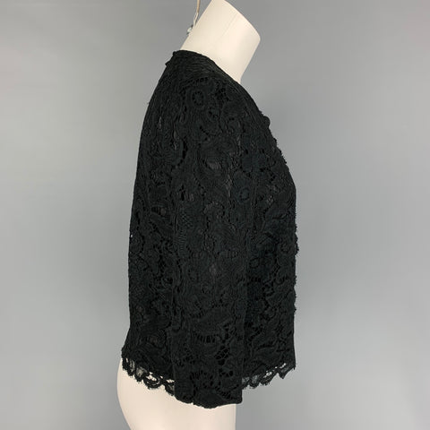 BLACK FLEECE Size M Black Cotton Blend Lace Cropped Jacket