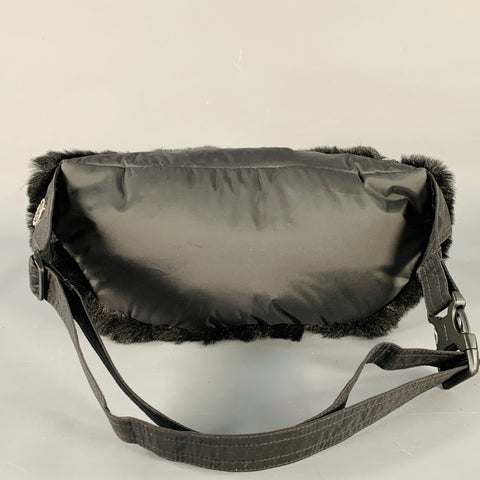 POIVRE BLANC Bubbly Black Faux Rabbit Fur Polyester Belt Bag
