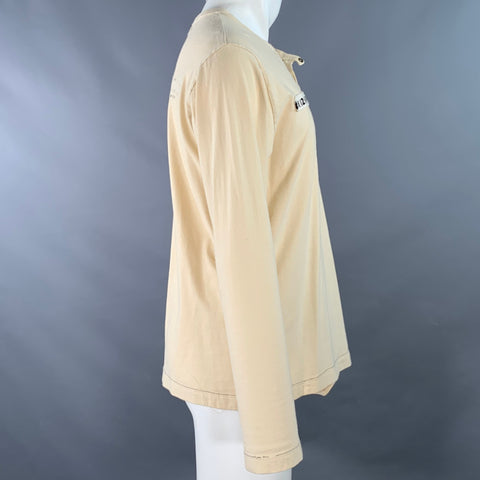 NICE COLLECTIVE Size M Cream Black Jersey Distressed Henley Pullover