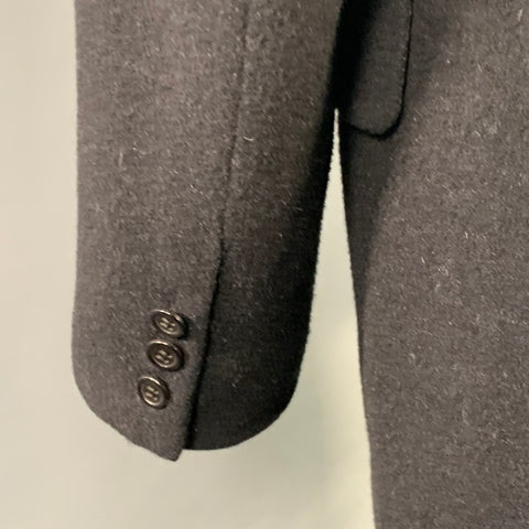 NEIMAN MARCUS Vintage Size L Black Taupe Wool Fur Peak Lapel Double Breasted Coat