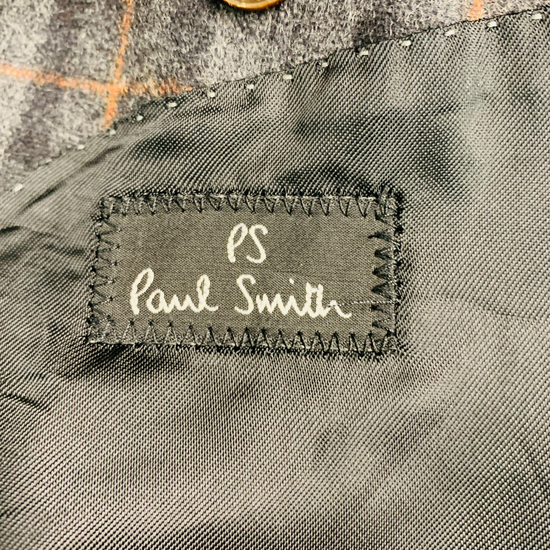 PS by PAUL SMITH Talla 40 Abrigo deportivo con solapa de muesca de nailon y lana a cuadros negros