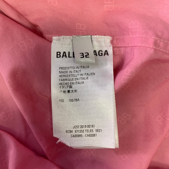 BALENCIAGA Size XS Pink White Monogram Cotton Button Down Short Sleeve Shirt