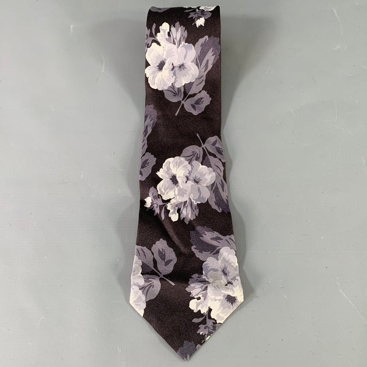 PAUL SMITH Grey Charcoal Floral Silk Tie