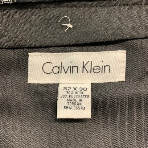 CALVIN KLEIN Size 32 Black Glenplaid Wool Blend Flat Front Dress Pants