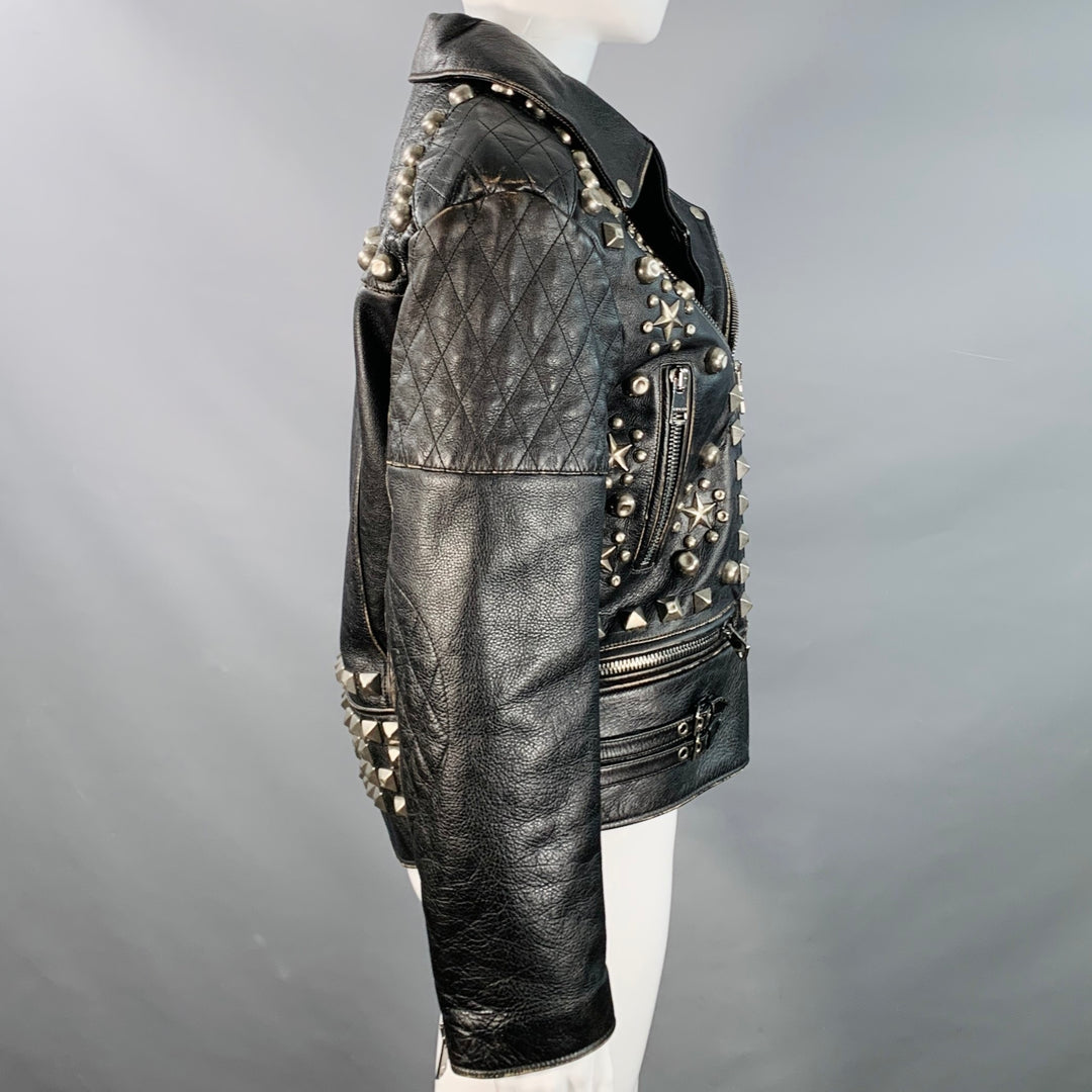 GUCCI SS17 Size 6 Black Silver Leather Studded Biker Jacket