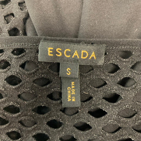 ESCADA Taille S Noir Or Viscose Polyester Découpé Manches Longues Robe Haut