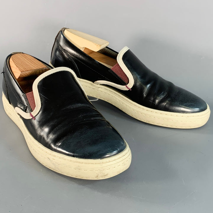 PAUL SMITH JEANS Size 8 Purple Cream Contrast Trim Leather Slip On Sneakers