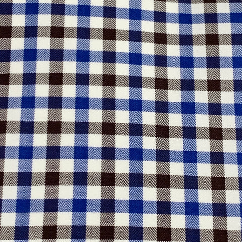 ISAIA Size XL White Blue Brown Plaid Cotton Button Up Long Sleeve Shirt