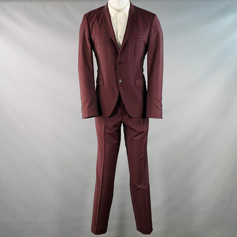 HUGO BOSS Size 40 Burgundy Virgin Wool Mohair Single Breasted Notch Lapel Suit