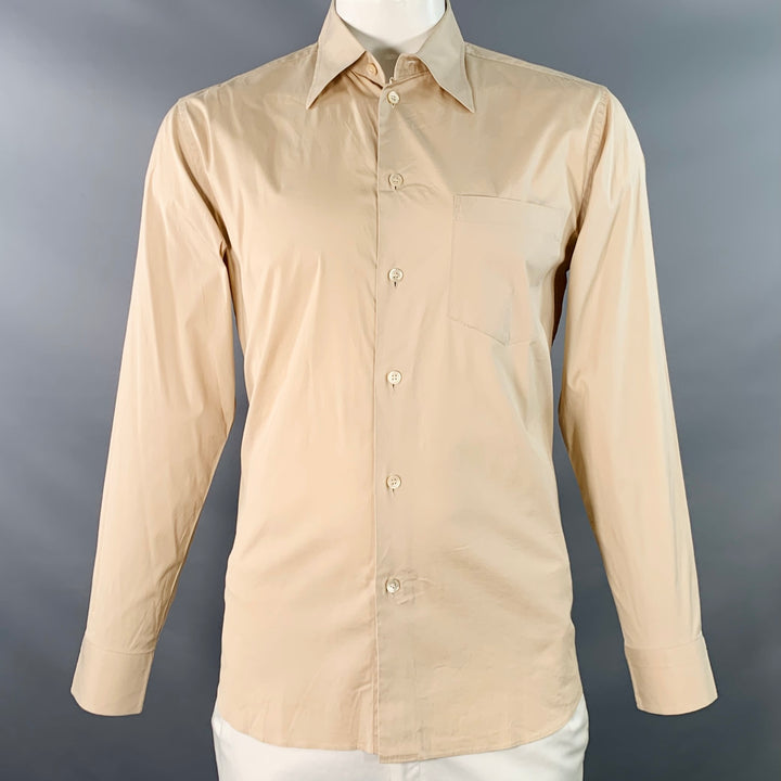 ISSEY MIYAKE Size L Beige Cotton Blend One Pocket Long Sleeve Shirt