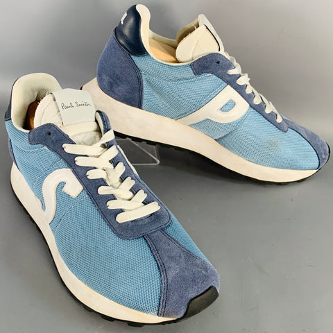 PAUL SMITH Size 11 Blue White Color Block Suede Mesh Lace-Up Sneakers
