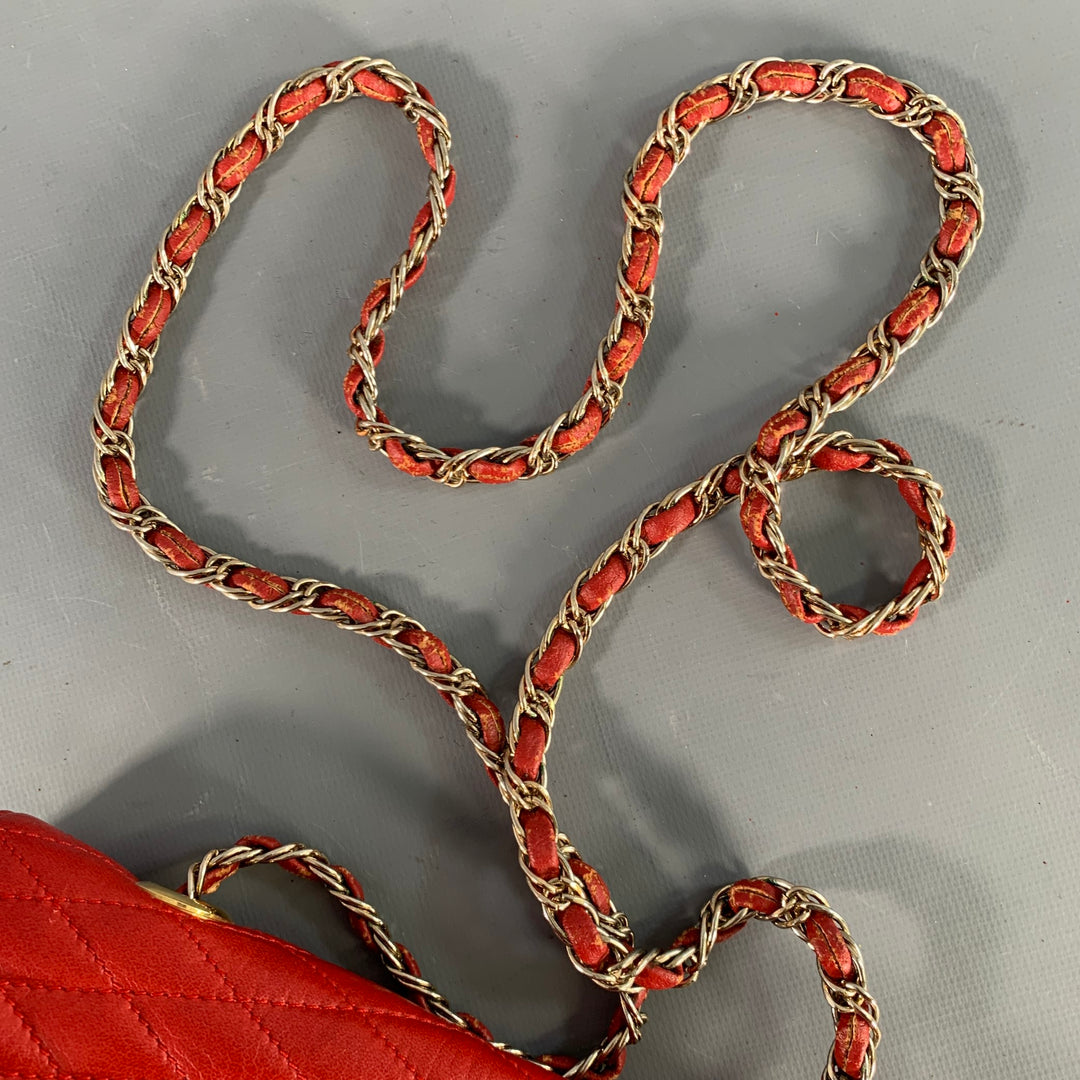 PIERRE BALMAIN Red Quilted Leather Chain Strap Shoulder Bag