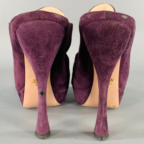 PRADA Size 7 Purple Plum Suede Cutout Sandals