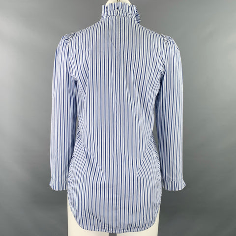 SANDRO Size S Blue White Cotton Stripe High Collar Casual Top