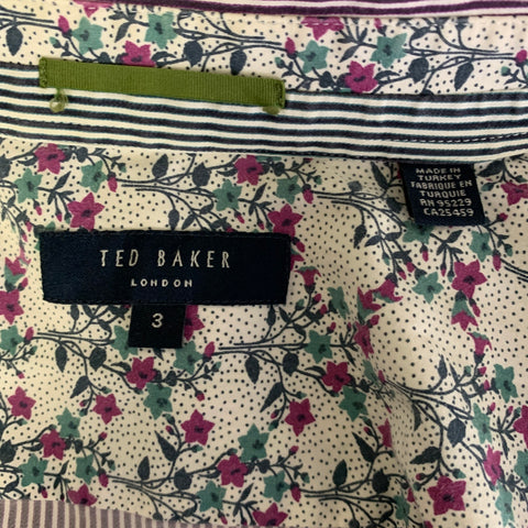 TED BAKER Size M White Purple Stripe Cotton Pointed Collar Long Sleeve Shirt
