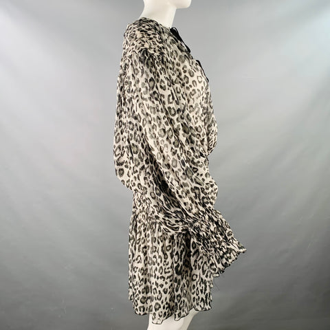 REDEMPTION Size 6 Black White Polyester Animal Print Bishop Sleeve Drop Waist Dress