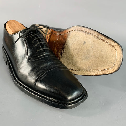 A. TESTONI Size 10.5 Black Leather Oxford Cap Toe Lace-Up Shoes