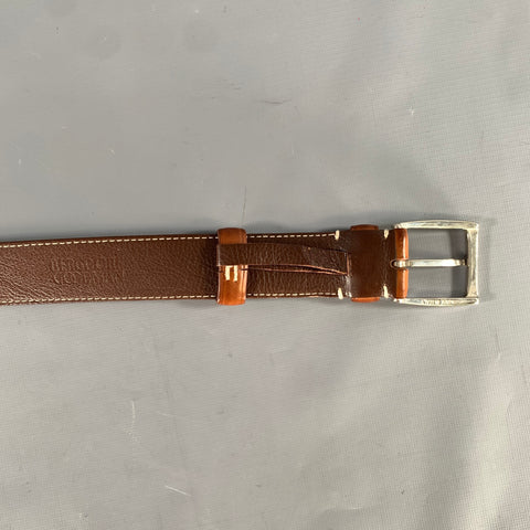 LONGHI Size 38 Brown Burgundy Crackled Leather Belt