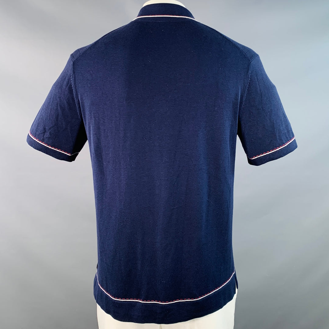TODD SNYDER Size L Navy Red White Contrast Trim One Pocket Short Sleeve Shirt