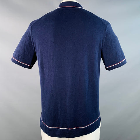 TODD SNYDER Size L Navy Red White Contrast Trim One Pocket Short Sleeve Shirt