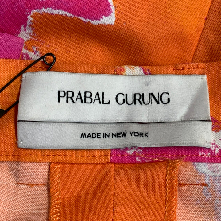 PRABAL GURUNG SS19 Runway Size M Orange Pink Cotton Blend Drop Crotch Cargo Casual Pants