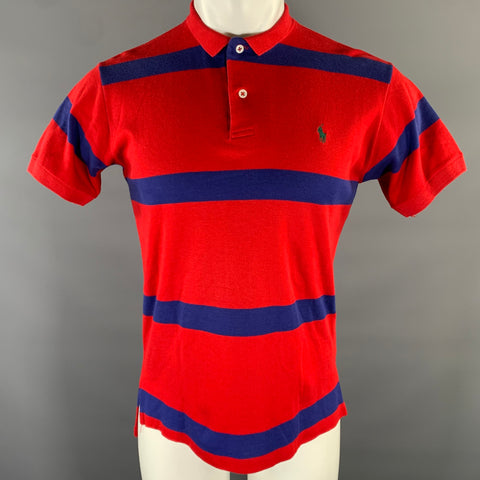 RALPH LAUREN Size M Navy Red Logo Cotton Mini Collar Polo