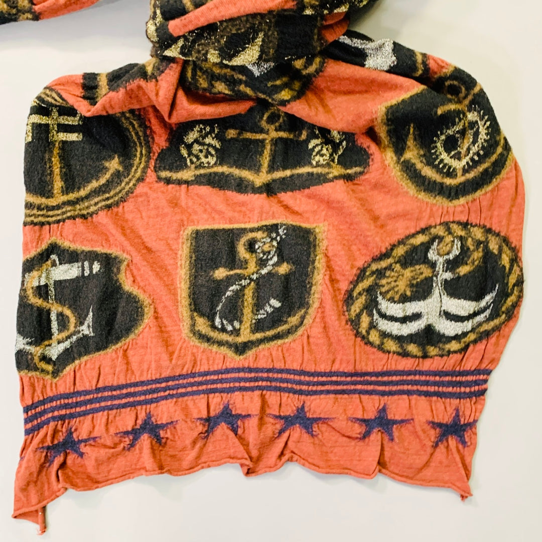 KAPITAL Orange Black Metallic Nautical Stars Oversized Wool Scarf