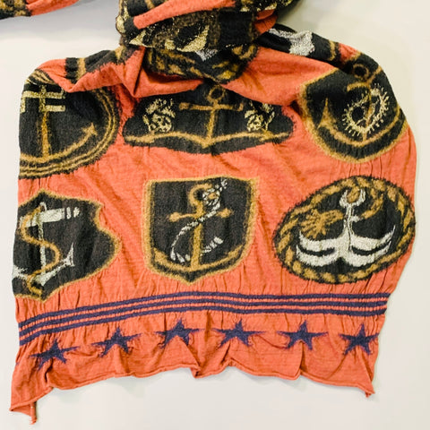 KAPITAL Orange Black Metallic Nautical Stars Oversized Wool Scarf