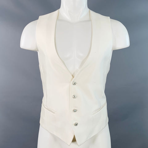 CARLO PIGNATELLI CERIMONIA Size 38 Cream Acetate Silk V-Neck Vest