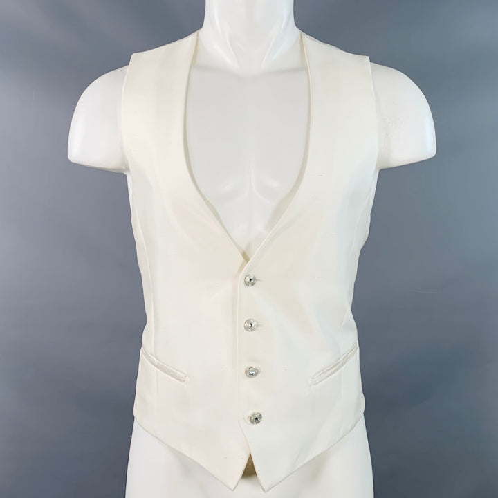 CARLO PIGNATELLI CERIMONIA Size 38 Cream Acetate Silk V-Neck Vest