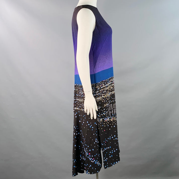 AKRIS Size 10 Black Multi Color Viscose Blend Abstract Cityscape Sleeveless Dress
