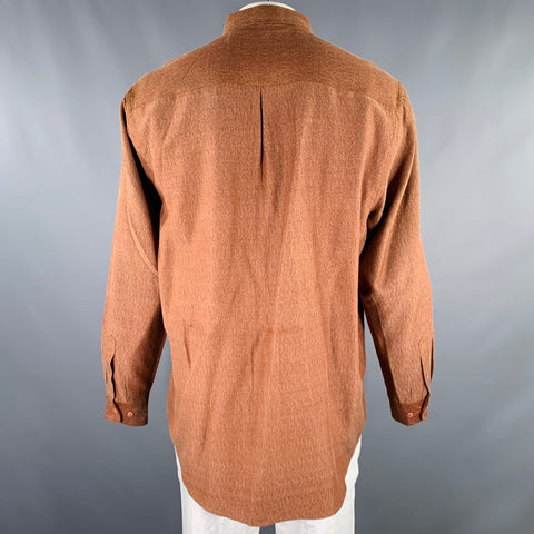 JHANE BARNES Size XL Brown Burgundy Abstract Silk Cotton Long Sleeve Shirt