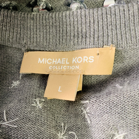 MICHAEL KORS COLLECTION Size L Grey Silver Merino Wool Sequined Pleated Dress