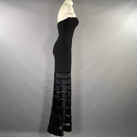 HERVE LEGER Size S Black Rayon Blend Stripe Strapless Long Dress