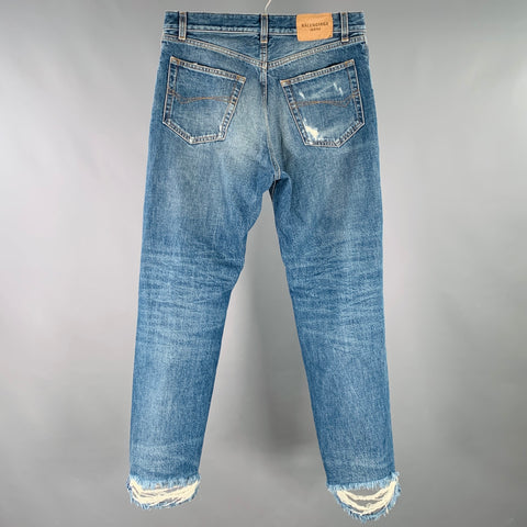 BALENCIAGA Size 31 Indigo Wash Denim Distressed Button Fly Jeans