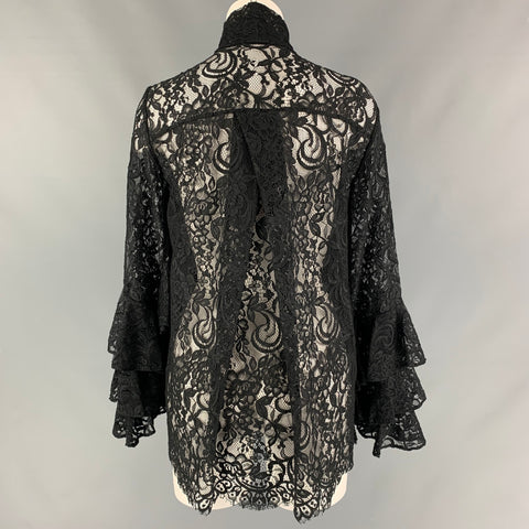 PRABAL GURUNG Size 4 Black Lace Nylon & Cotton Bow Blouse