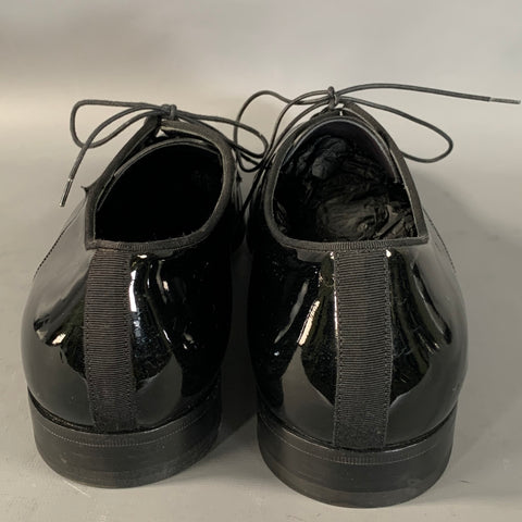 LANVIN Size 11 Black Patent Leather Tuxedo Lace Up Shoes