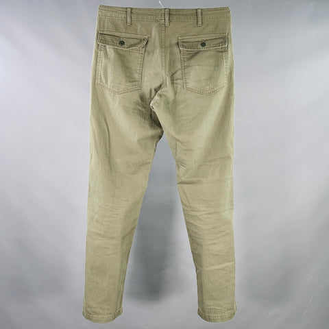 BEAMS Size L Green Olive Cotton Herringbone Casual Pants